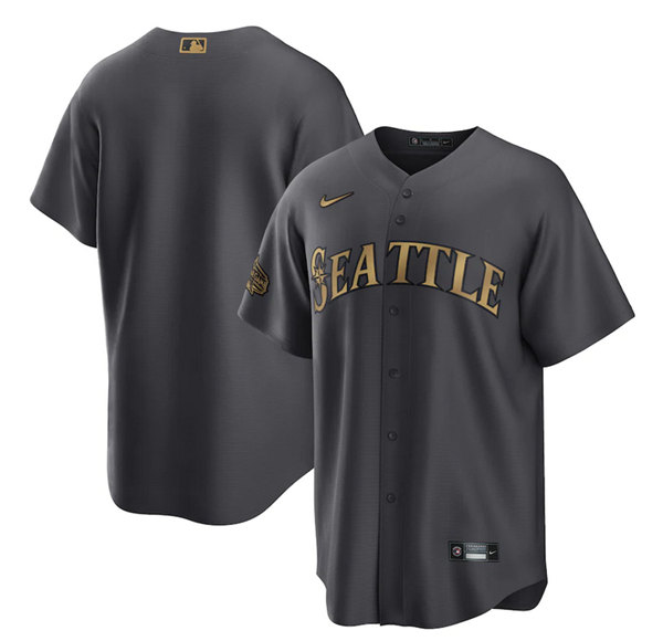 Men's Seattle Mariners Blank 2022 All-Star Charcoal Cool Base Stitched Baseball Jersey